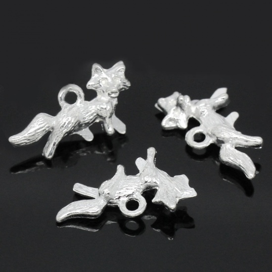 Picture of Zinc Based Alloy Charms Silver Plated Fox Animal 22mm x 13mm, 6 PCs