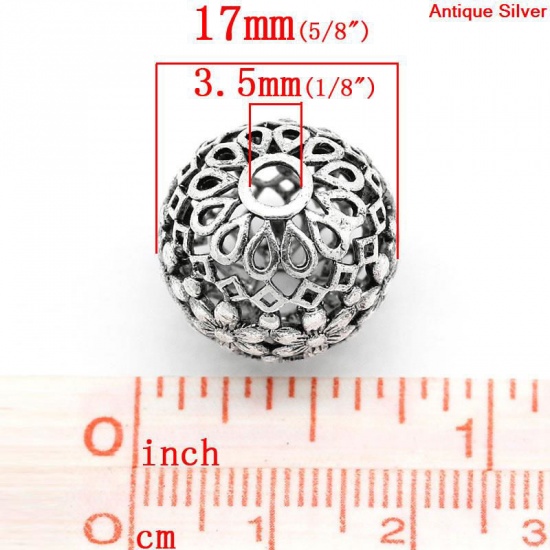 Immagine di Ottone Separatori Perline Tondo Argento Antico Fiore Disegno Circa 17mm Dia, Foro:Circa 3.5mm, 5 Pz