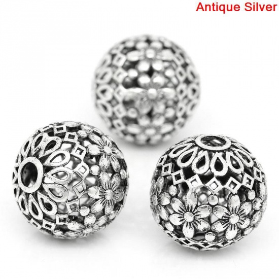 Immagine di Ottone Separatori Perline Tondo Argento Antico Fiore Disegno Circa 17mm Dia, Foro:Circa 3.5mm, 5 Pz