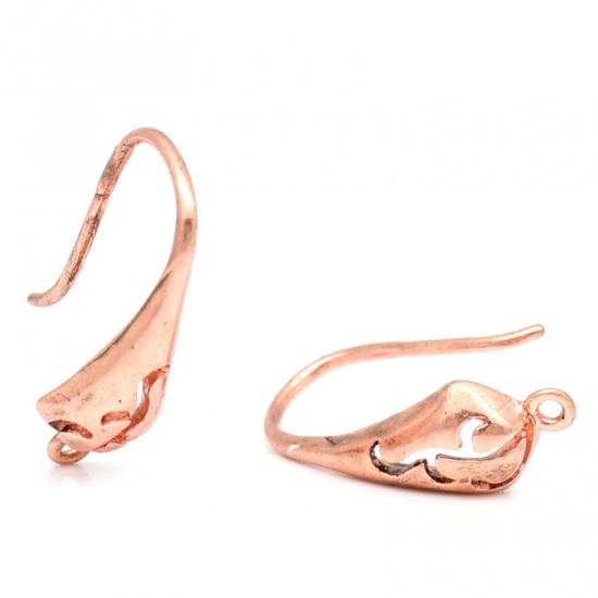 Picture of Brass Ear Wire Hooks Earring Findings Antique Copper W/ Loop 18mm( 6/8") x 10mm( 3/8"), Post/ Wire Size: (20 gauge), 10 PCs                                                                                                                                   