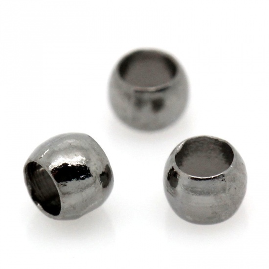 Bild von Messing Quetschperlen Rund Metallgrau, Loch: 1mm, 2mm x 1.2mm, 3000 Stück