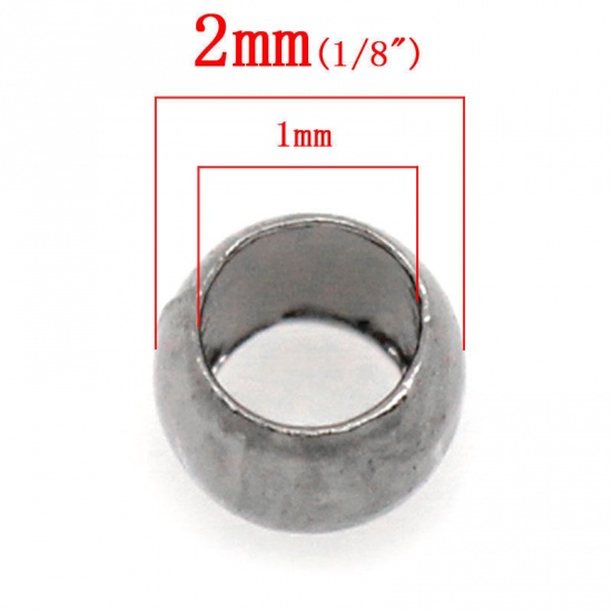 Bild von Messing Quetschperlen Rund Metallgrau, Loch: 1mm, 2mm x 1.2mm, 3000 Stück