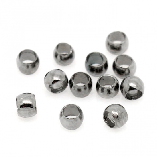 Bild von Messing Quetschperlen Rund Metallgrau, Loch: 1mm, 2mm x 1.2mm, 3000 Stück
