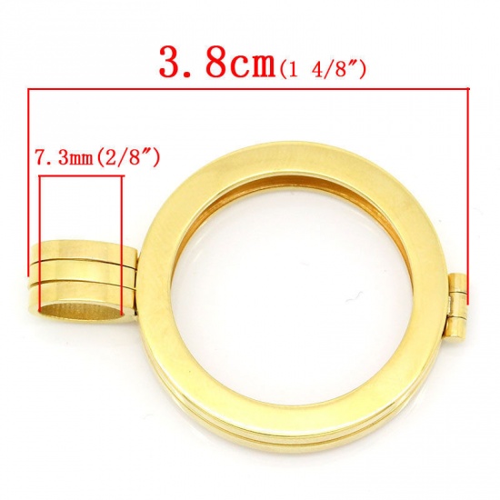 Image de Pendentif Médaillon en 304 Acier Inoxydable Rond Doré Creux Convenable à l'Accessoire Dos Plat 3.8cm x 2.7cm, 1 Pièce