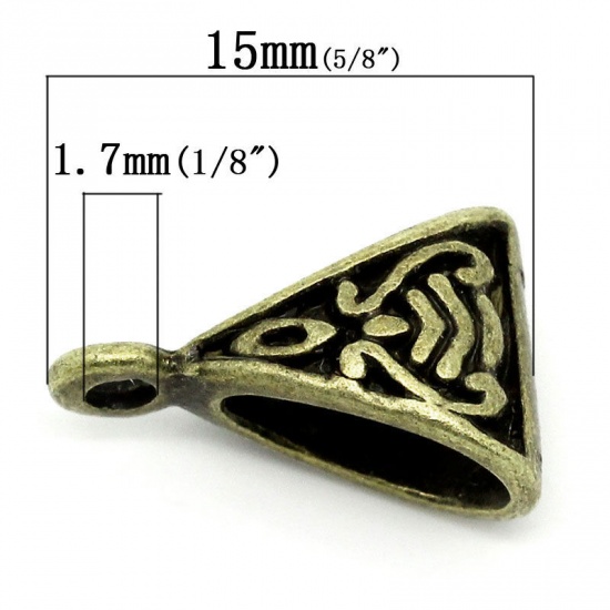 Immagine di Manico Perline Triangolo Tono del Bronzo Modello Forma Adatto Braccialetto Europeo 15mm x 9mm , 8 Pz