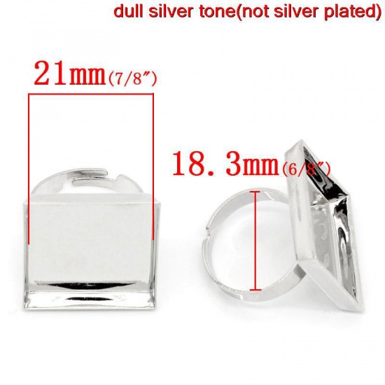 Image de Bague Adjustable en Laiton Carré Argent Mat (Convenable à Cabochon 21mm x 21mm) 18.3mm (Taille d'US 8), 10 PCs