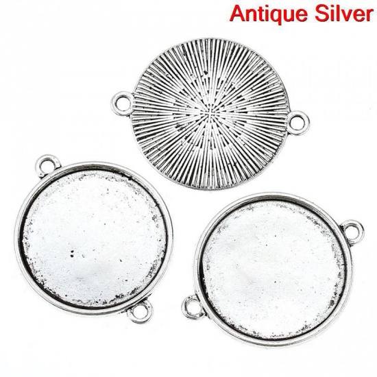 Picture of Zinc Based Alloy Cabochon Settings Connectors Round Antique Silver Color (Fits 25mm Dia.) 35mm(1 3/8") x 28mm(1 1/8"), 50 PCs