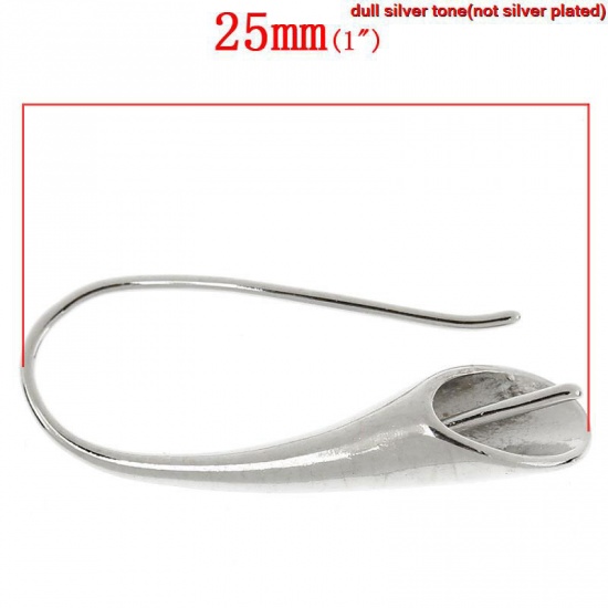 Picture of Brass Ear Wire Hooks Earring Findings Trumpet Shape Silver Tone 25mm(1") x 11mm( 3/8"), Post/ Wire Size: (21 gauge), 10 PCs