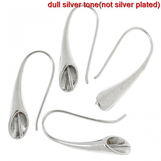 Picture of Brass Ear Wire Hooks Earring Findings Trumpet Shape Silver Tone 25mm(1") x 11mm( 3/8"), Post/ Wire Size: (21 gauge), 10 PCs