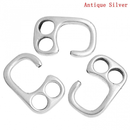 Picture of Hook Clasps Findings For Leather Bracelet Findings 2 Holes Antique Silver Color 26mm x 17mm,20PCs