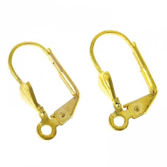 Picture of Brass Lever Back Clips Earring Findings Gold Plated 17mm( 5/8") x 11mm( 3/8"), 50 PCs                                                                                                                                                                         