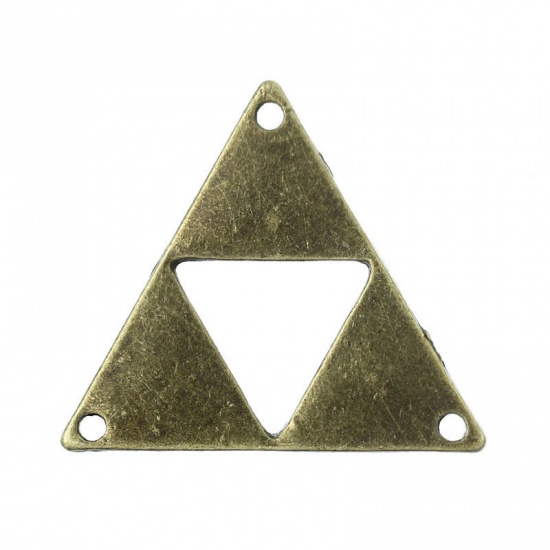 Immagine di Lega di Zinco Connettore Accessori Triangolo Tono del Bronzo Nulla Disegno 3cm x 26mm, 30 Pz