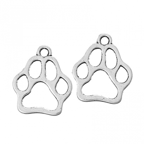 Image de Pendentifs en Alliage de Zinc Empreintes de Pieds Creux Argent Vieilli 13mm x 11mm, 300 Pcs