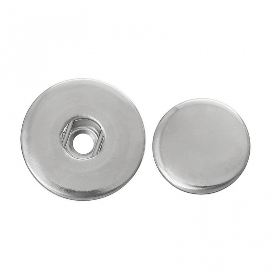 Image de Bouton Pression pour Bracelet en Aluminium Forme Rond Argent Mat 19mm Dia 15mm Dia, Taille de Trou: 6mm, 30 Kits(2 Pcs/Kit)