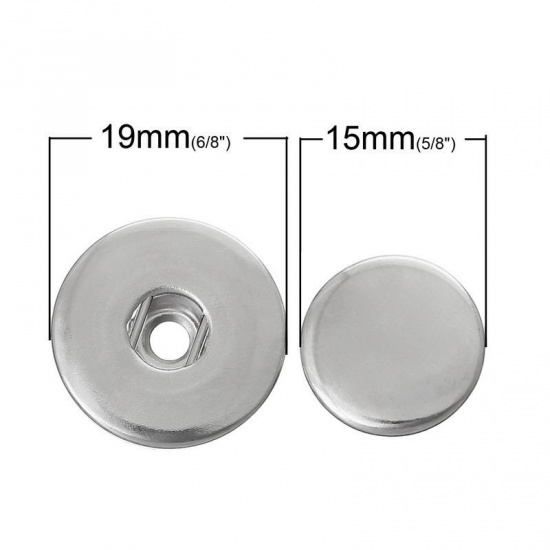 Image de Bouton Pression pour Bracelet en Aluminium Forme Rond Argent Mat 19mm Dia 15mm Dia, Taille de Trou: 6mm, 30 Kits(2 Pcs/Kit)