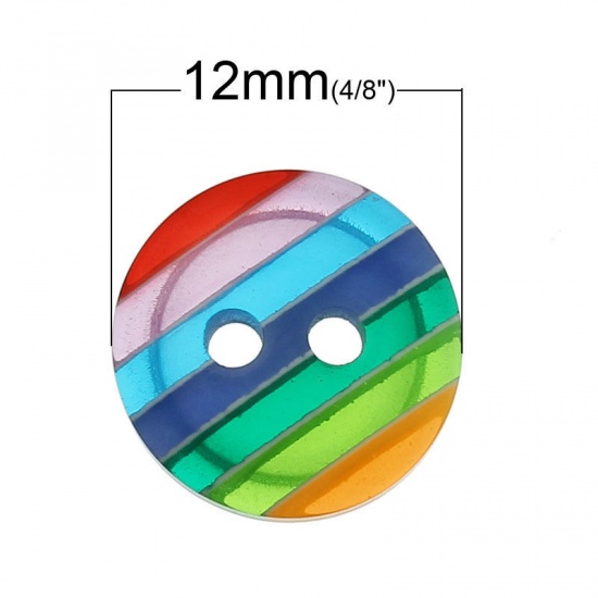 Picture of Resin Sewing Buttons Scrapbooking 2 Holes Round Multicolor Stripe Pattern 12mm( 4/8") Dia, 100 PCs
