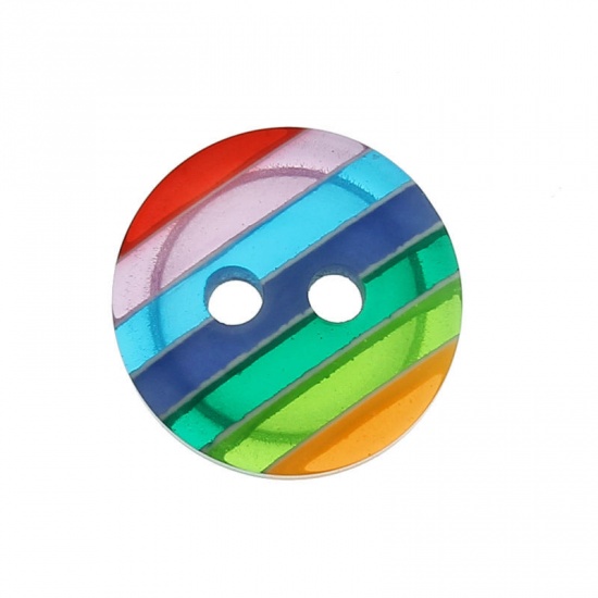 Picture of Resin Sewing Buttons Scrapbooking 2 Holes Round Multicolor Stripe Pattern 12mm( 4/8") Dia, 100 PCs
