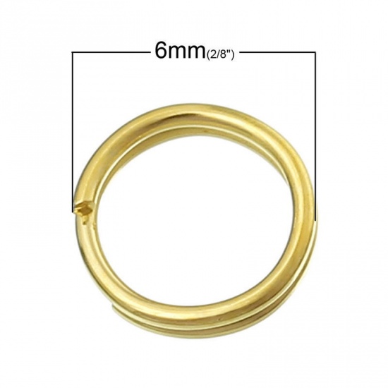 Picture of 0.6mm Iron Based Alloy Double Split Jump Rings Findings Round Gold Plated 6mm Dia, 1000 PCs