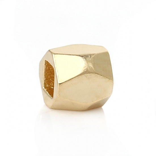 Image de Perles en Cuivre Cube Doré A Facettes 3mm x 3mm, Trou: env. 1.5mm x 1.5mm, 50 Pcs