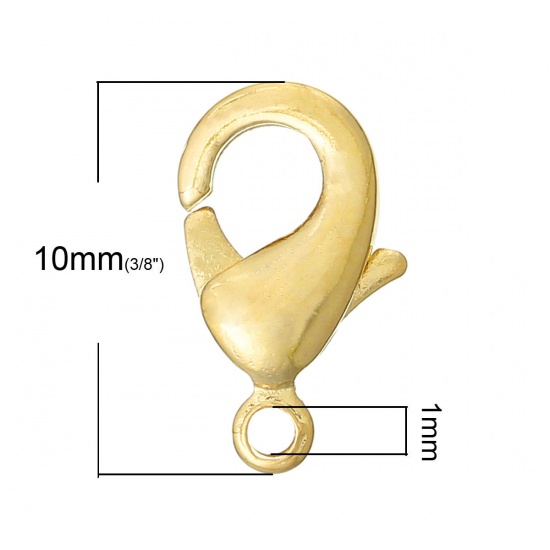 Bild von Messing Karabinerverschluss 18K Echtgold plattiert 10mm x 6mm, 20 Stück