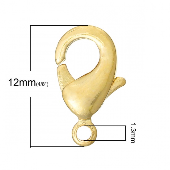 Bild von Messing Karabinerverschluss 18K Echtgold plattiert 12mm x 7mm, 20 Stück