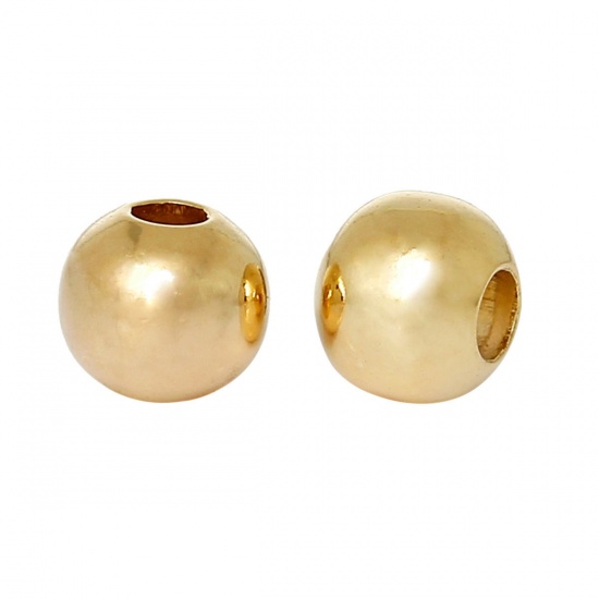 Picture of Brass Beads For DIY Charm Jewelry Making 18K Real Gold Plated Round About 4mm Dia., Hole: Approx 1.5mm, 100 PCs                                                                                                                                               