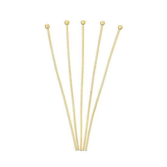 Picture of Copper Ball Head Pins 18K Real Gold Plated 3.9cm(1 4/8") long, 100 PCs
