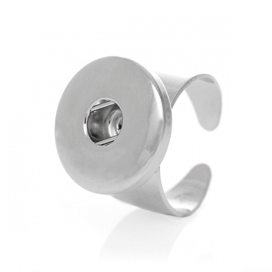 Bild von Kupfer Einstellbare Chunks Ring für 18mm/20mm Druckknöpfe Rund Silberfarbe 18.0mm(US 8) Loch Größe: 6.0mm, 10 Stücke