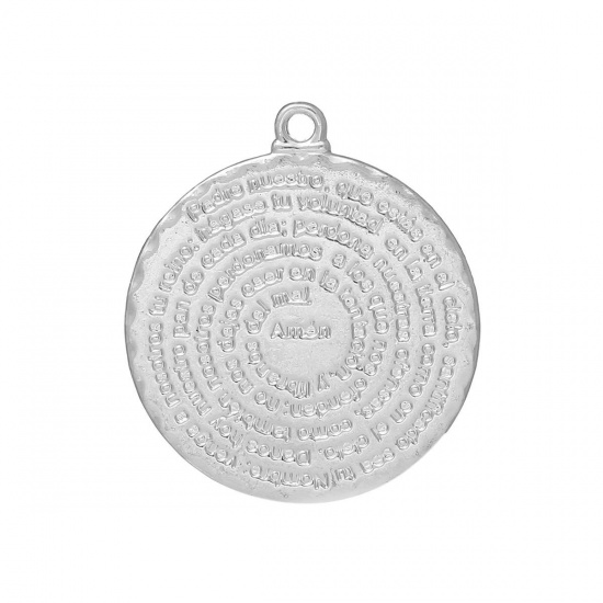 Image de Pendentifs en Alliage de Zinc Forme Rond Gravé caractère Argent mat, 3.6cm x 3.2cm, 20 Pièces 