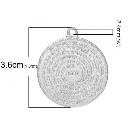 Image de Pendentifs en Alliage de Zinc Forme Rond Gravé caractère Argent mat, 3.6cm x 3.2cm, 20 Pièces 