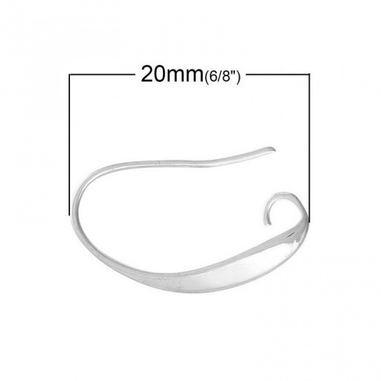 Picture of Brass Ear Wire Hooks Earring Findings Silver Plated W/ Loop 20mm( 6/8") x 11mm( 3/8"), Post/ Wire Size: (21 gauge), 20 PCs                                                                                                                                    