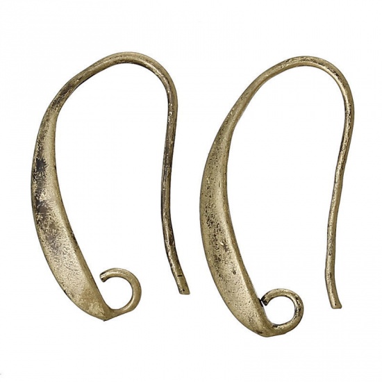 Picture of Brass Ear Wire Hooks Earring Findings Antique Bronze W/ Loop 20mm( 6/8") x 11mm( 3/8"), Post/ Wire Size: (21 gauge), 20 PCs                                                                                                                                   