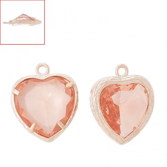 Image de Pierre de Naisssance novembre Pendentifs en Laiton+Strass en Résine Forme Cœur Or Rose, 19mm x 16mm, 5 Pièces