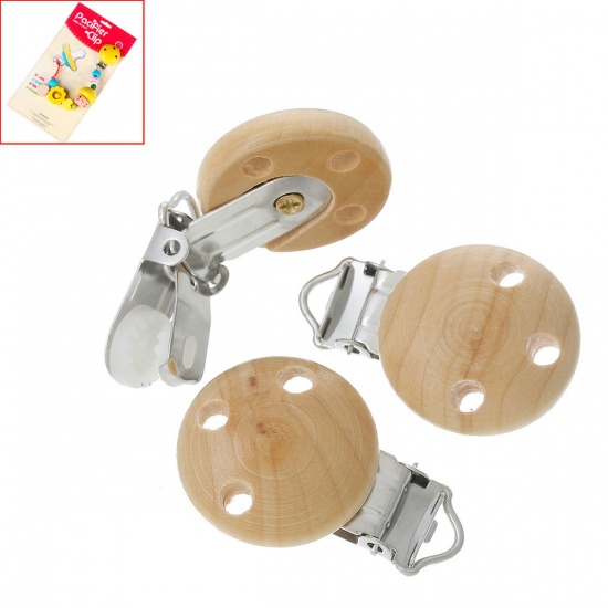 Picture of Natural Wood Baby Pacifier Clip Round 4.4cm x 2.9cm(1 6/8" x1 1/8"), 25 PCs
