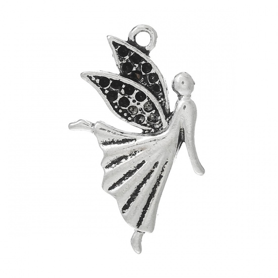 Picture of Zinc Based Alloy Pendants Antique Silver Color Fairy (Can Hold ss4 Pointed Back Rhinestone) 30mm x 19mm, 4 PCs