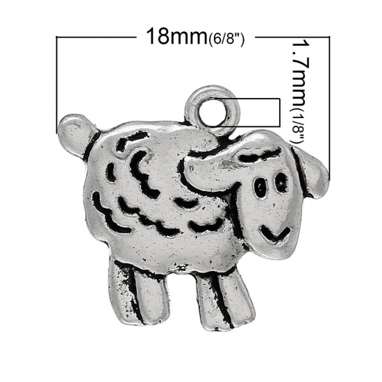 Immagine di Lega di Zinco Charm Ciondoli Pecora Argento Antico Nulla Disegno 18mm x 16mm, 50 Pz