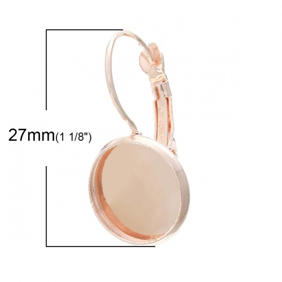 Picture of Brass Clip On Earring Cabochon Settings Round Rose Gold (Fits 12mm Dia.) 27mm(1 1/8") x 14mm( 4/8"), Post/ Wire Size: (20 gauge), 20 PCs                                                                                                                      