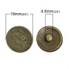 Image de 19mm Bouton Pression Forme Rond Bronze Antique Personnes pour Bracelet Bouton Pression, Taille de Poignée: 5.0mm, 20 Pcs