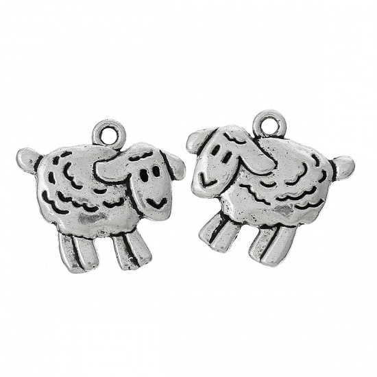 Immagine di Lega di Zinco Charm Ciondoli Pecora Argento Antico 18mm x 16mm , 250 Pz