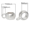 Picture of European Charm Bail Beads Round Silver Tone Smooth Fit European Bracelet 11mm x 8mm,Hole:Approx 5mm,200PCs