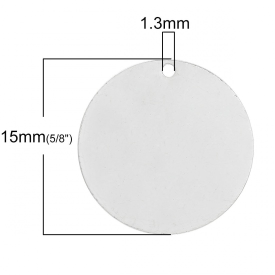 真鍮 チャームペンダント 円形 銀メッキ 15.0mm直径、 50 PCs                                                                                                                                                                                                                          の画像