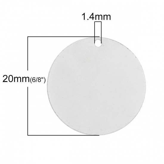 Picture of Brass Blank Stamping Tags Charm Pendants Round Silver Plated 20mm( 6/8") Dia, 30 PCs                                                                                                                                                                          
