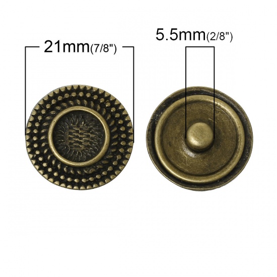 Image de Boutons à Boutons-Pressions Bijoux avec Boutons-Pression Rond Bronze Antique à Pois Dia. 21mm, Taille de Poignée: 5.5mm, 10 Pcs
