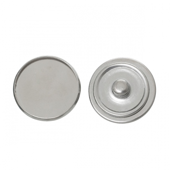 Picture of 22mm Alloy Snap Buttons Round Silver Tone Cabochon Setting (Fits 20mm Dia.) Fit Snap Button Bracelets, Knob Size: 5.5mm( 2/8"), 20PCs