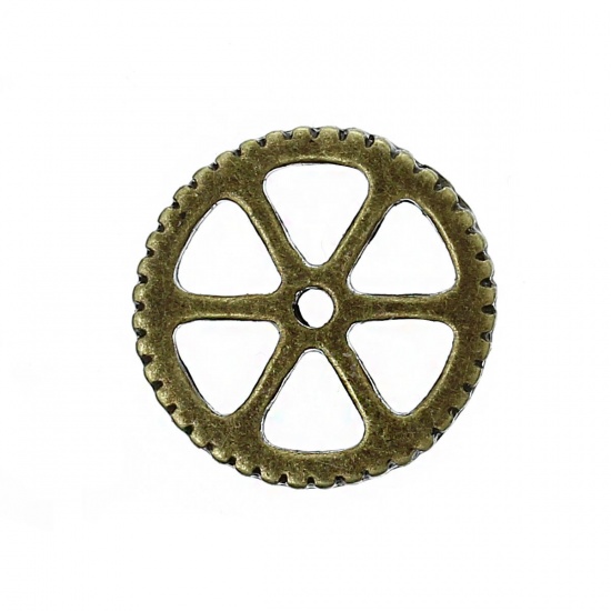 Bild von Zinklegierung Steampunk Verzierung Embellishments Zahnrad Geschnitzt Antikbronze 15mm D., 50 Stücke