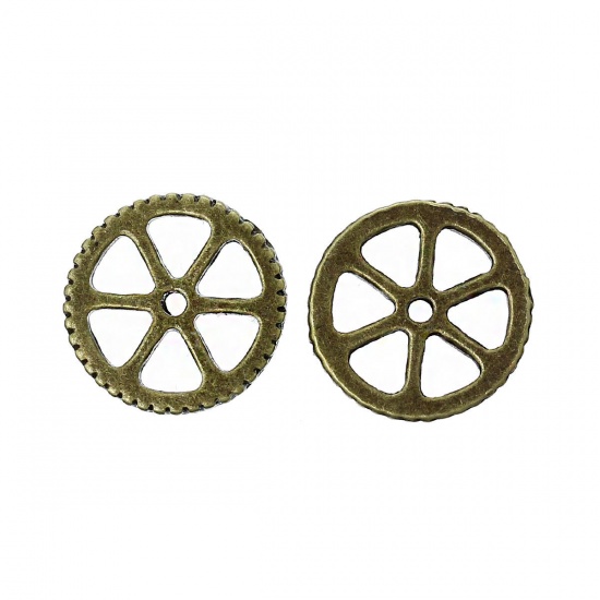 Bild von Zinklegierung Steampunk Verzierung Embellishments Zahnrad Geschnitzt Antikbronze 15mm D., 50 Stücke