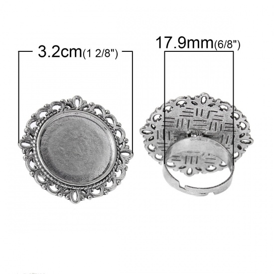 Picture of Zinc Based Alloy Adjustable Cabochon Settings Rings Round Antique Silver Color (Fits 20mm Dia) 17.9mm( 6/8")(US Size 7.5), 10 PCs