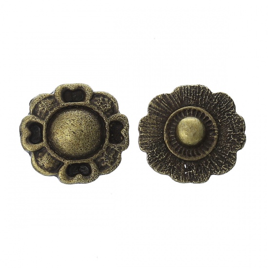 Picture of Chunk Snap Buttons Fit Chunk Bracelets Flower Antique Bronze(Can Hold 6mm Rhinestone) 18mm x 16mm,Knob:4.8mm,20PCs