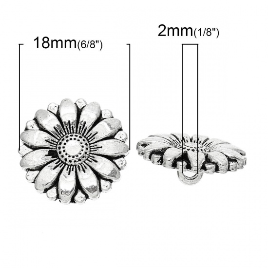 Picture of Zinc Based Alloy Metal Sewing Shank Buttons Sunflower Antique Silver Color 18mm( 6/8") Dia, 50 PCs