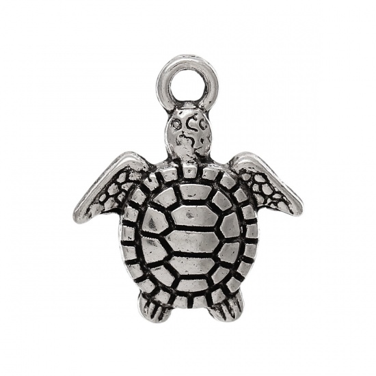 Picture of Ocean Jewelry Zinc Based Alloy Charms Tortoise/ Turtle Animal Antique Silver Color 16mm x 14mm( 5/8" x 4/8"), 100 PCs